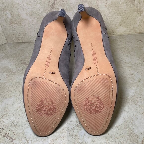 Gray Suede Studded High Heel Ankle Boots With Elastic‎ Gore Detail - Picture 7 of 10